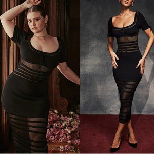 HOUSE OF CB 'Lilla' Black Openwork Knit Midi Dress NWOT
